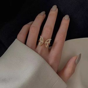 New 18K Gold Vermeil Sterling Silver 925 Crystal Butterfly adjustable Ring